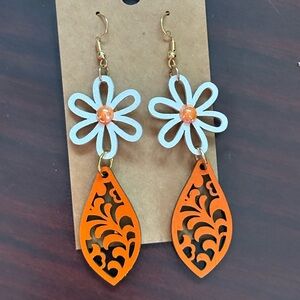 Floral Orange and White Earrings